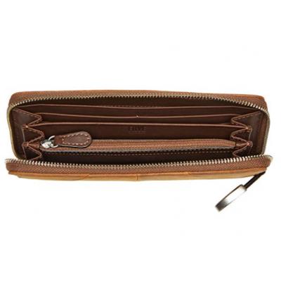 Women Zip Around Leather Wallet Brown