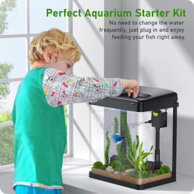 2 Gallon Glass Aquarium 3 in 1 Fish Tank with Filter and Light