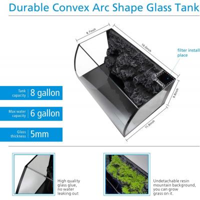 8 Gallon LED Glass Aquarium Kit for Starters with 7W Power Filter Pump