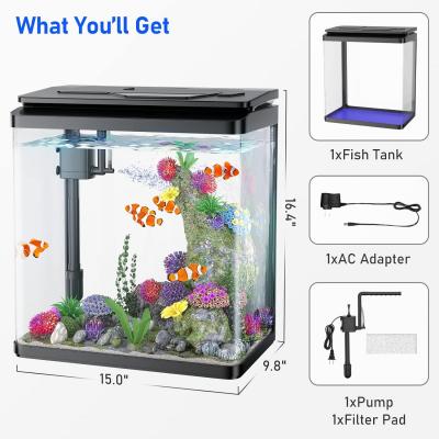 8 Gallon Fish Tank Glass Aquarium Tank with Thermometer 7 LED Light Colors Betta Fish Aquarium Starter Kit