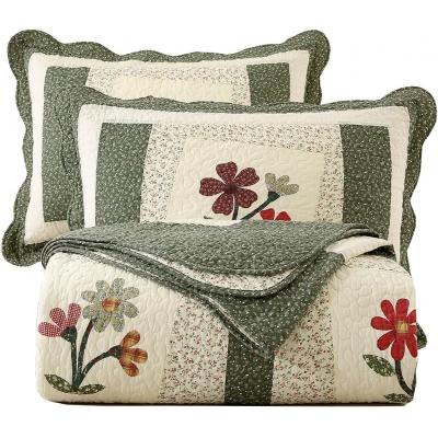 Embroidered Flower Quilted Bed Sheet Cover Three Piece Set