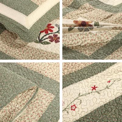 Embroidered Flower Quilted Bed Sheet Cover Three Piece Set