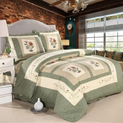 Embroidered Flower Quilted Bed Sheet Cover Three Piece Set