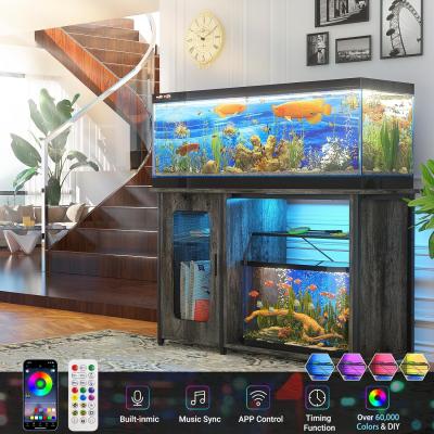 55 and 75 Gallon Fish Tank Stand with Power Outlets  LED Light Reversible Heavy Duty Metal Aquarium Stand with Cabinet f