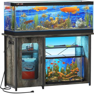 55 and 75 Gallon Fish Tank Stand with Power Outlets  LED Light Reversible Heavy Duty Metal Aquarium Stand with Cabinet f