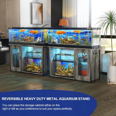 55 and 75 Gallon Fish Tank Stand with Power Outlets  LED Light Reversible Heavy Duty Metal Aquarium Stand with Cabinet f