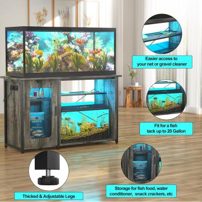 55 and 75 Gallon Fish Tank Stand with Power Outlets  LED Light Reversible Heavy Duty Metal Aquarium Stand with Cabinet f