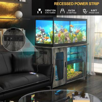 55 and 75 Gallon Fish Tank Stand with Power Outlets  LED Light Reversible Heavy Duty Metal Aquarium Stand with Cabinet f