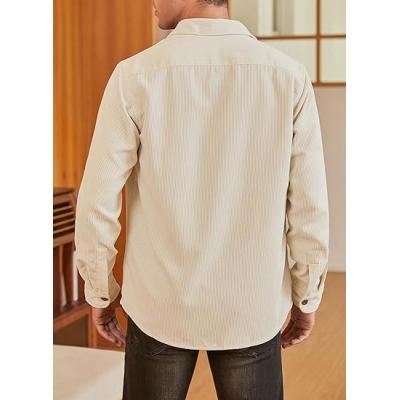 Men Corduroy Jacket Casual Button Down Apricot Shirts Long Sleeve Shacket Jackets