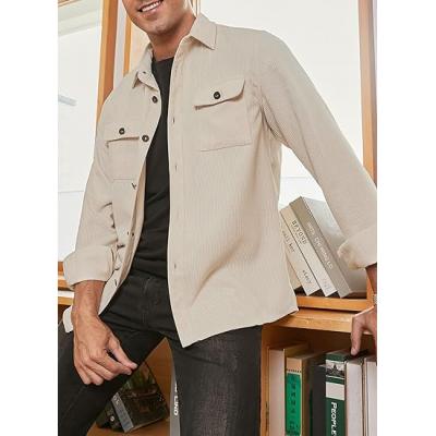 Men Corduroy Jacket Casual Button Down Apricot Shirts Long Sleeve Shacket Jackets