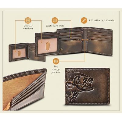 Men Extra Capacity Two ID Windows Full Grain Leather With Hand Burnished Finish Multi Card Capacity Outdoor Sportsman Me